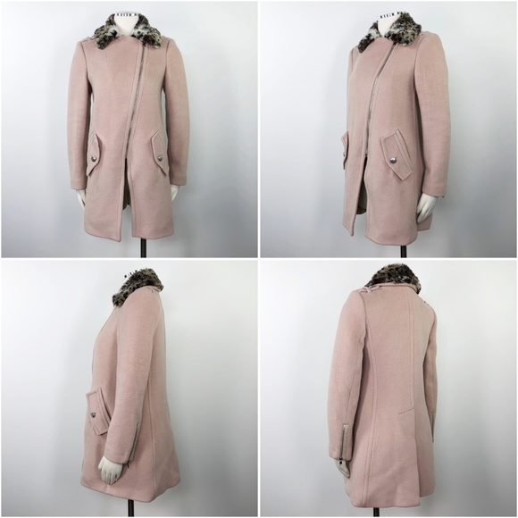 Rebecca Taylor Wool Pink Leopard Fur Collar Coat 0 - Picture 3 of 8
